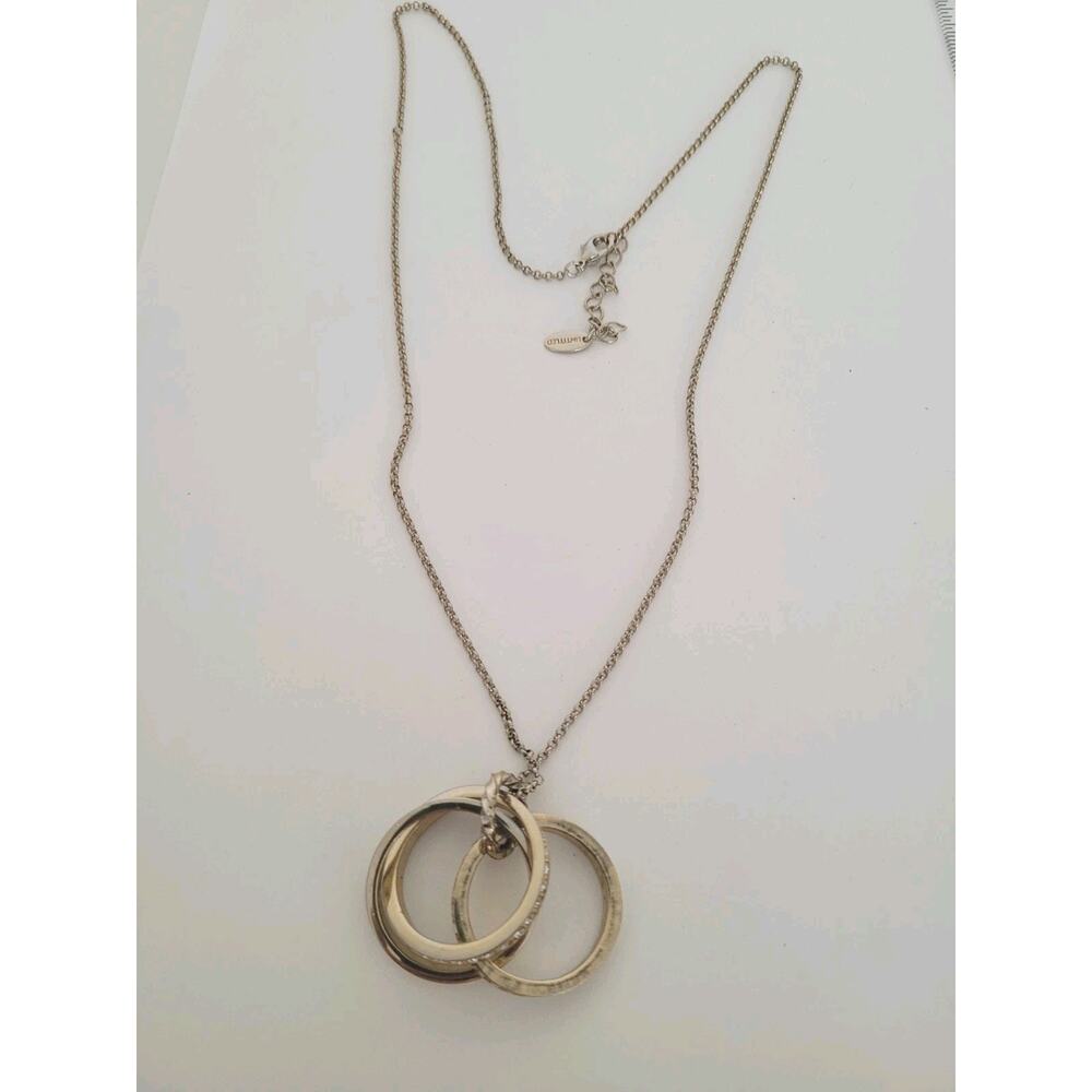 Untitled Chain Mulit 3 Ring Pedant Necklace 24+2” Gold Righstones‎ Statment